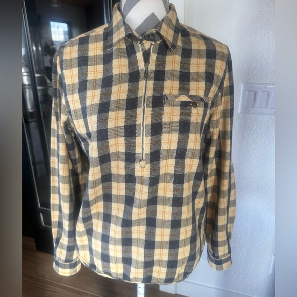 Toad&Co Bodie 1/4 Zip Long Sleeve Dress in a yellow and black plaid pattern S - Picture 2 of 6